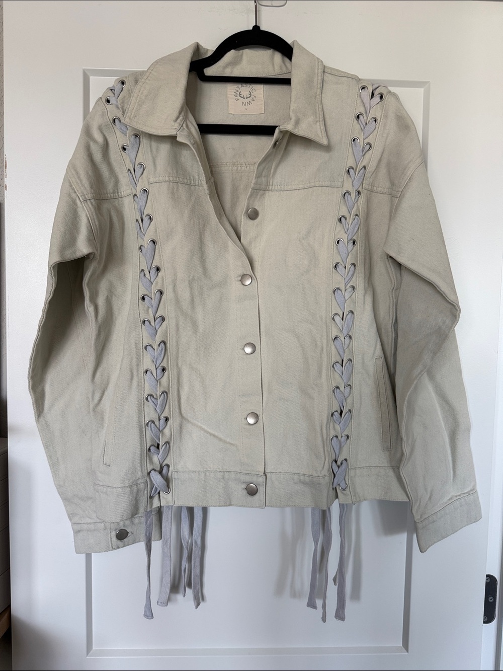Fantastic Fawn Light Blue Acid Washed Lace-Up Cotton Jean Jacket